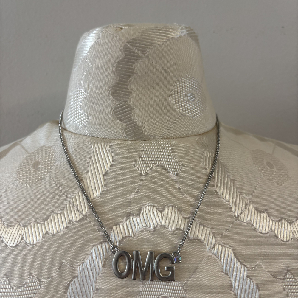 OMG Letter Pendant Necklace Silver Tone